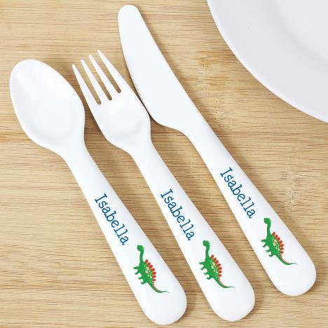 Personalised Dinosaur 3 Piece Plastic Cutlery Set Extra Image 1